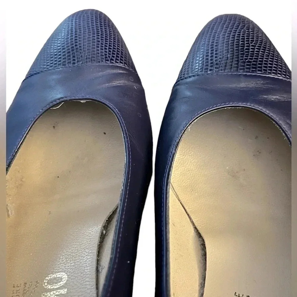 Salvatore Ferragamo Screened Leather Cap Toe Pumps Classic Vintage - Picture 6 of 12